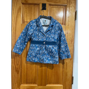 Little Girl Papo d'anjo Blue Button Floral Jacket